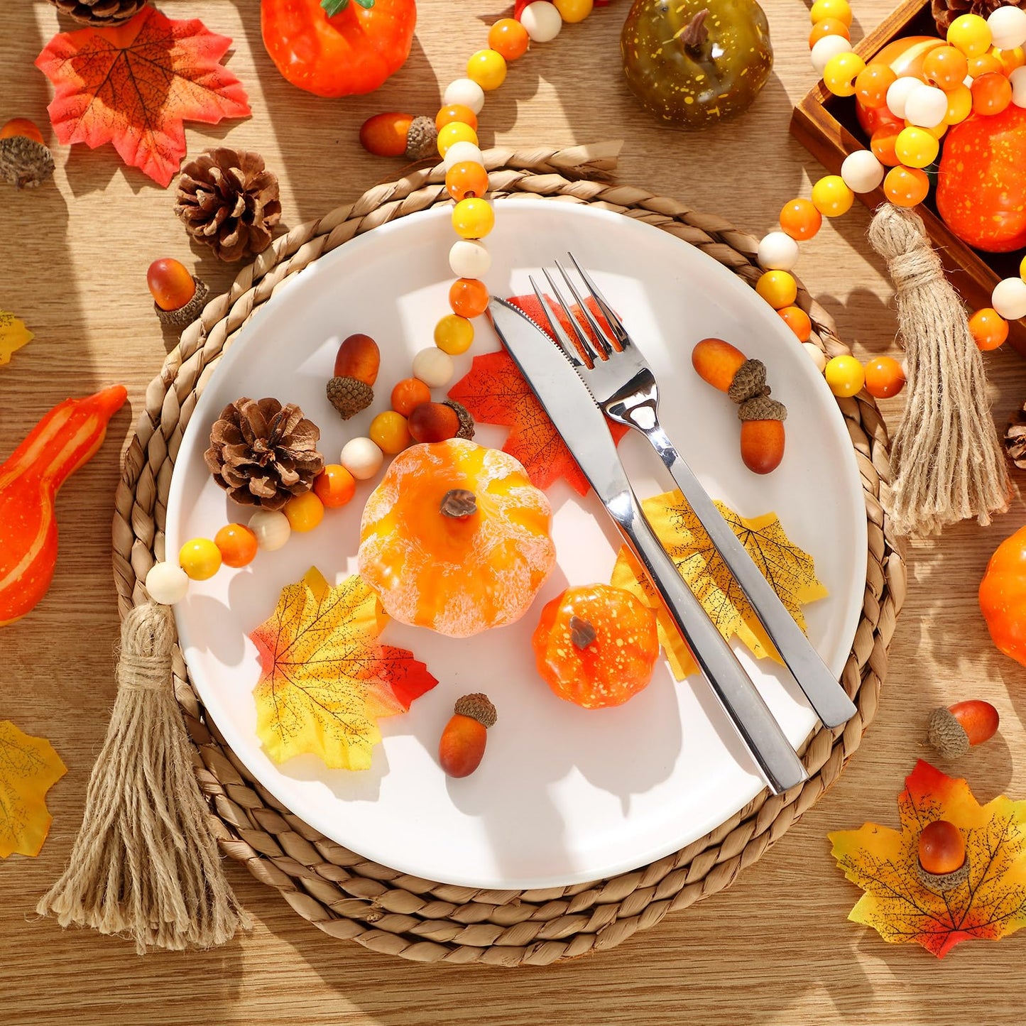 Jutom 148 PCS Fall Artificial Pumpkins Set with Pinecones Acorns Leaves