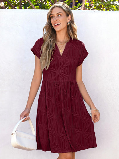 ANRABESS Womens Summer V Neck Cap Sleeve Tunic Dress Wine Red Size L