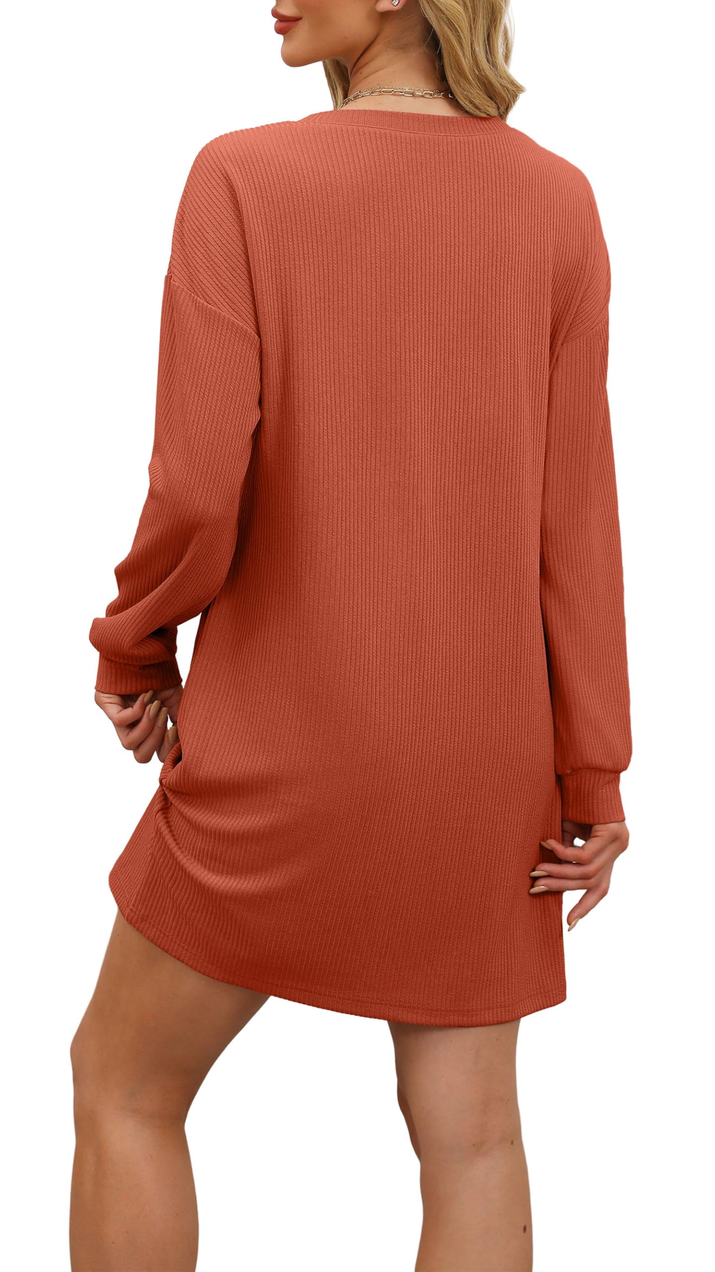 WIHOLL Fall Long Sleeve Mini Dress with Pockets Caramel Size L