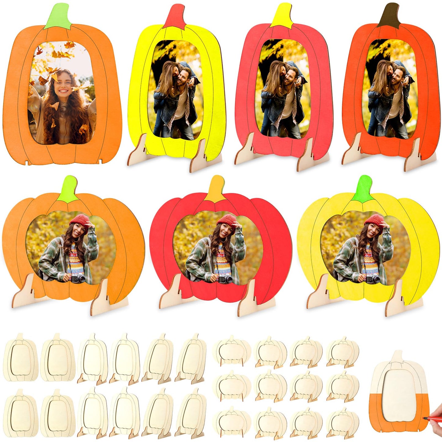 Geelin 24 Pack Wooden Pumpkin Picture Frame DIY Crafts 5.5x7.48 inches