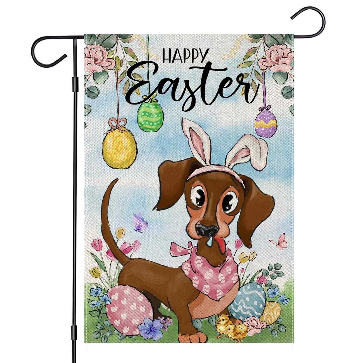 EKOREST Easter Garden Flag 12x18in Double Sided Watercolor Dachshund Dog