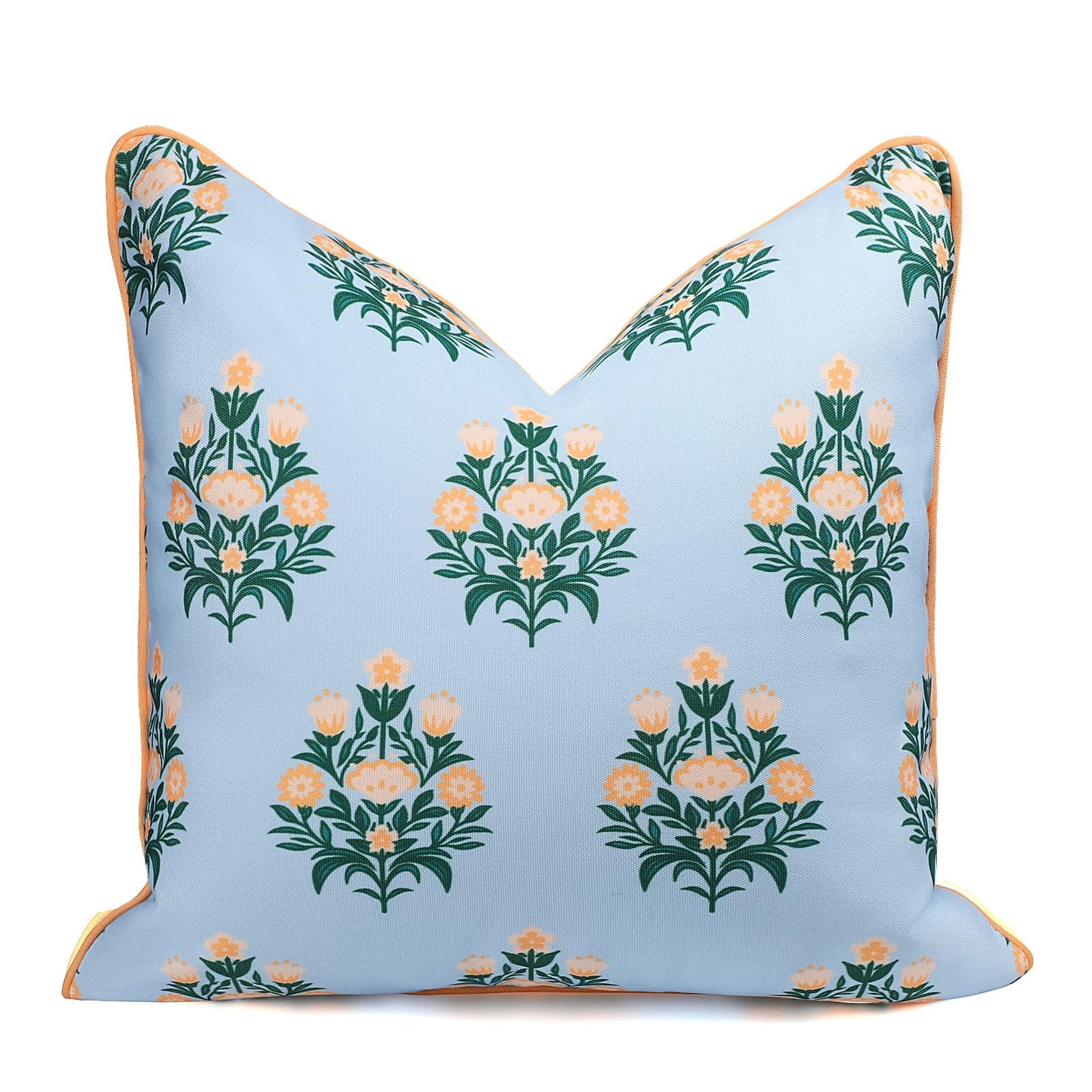 TIDEVERA Throw Pillow Cover Water Repellent Baby Blue Orange Floral 18x18