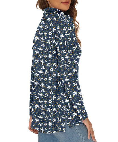 GOUCEHN Women Turtleneck Sweater Pullover Lightweight Blue-White Flo Size XL