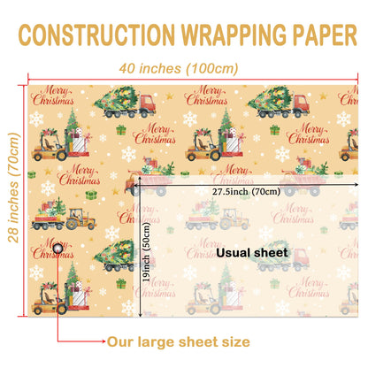 WRAPLULU Christmas Truck Wrapping Paper 4 Jumbo Sheets 28x40in Yellow