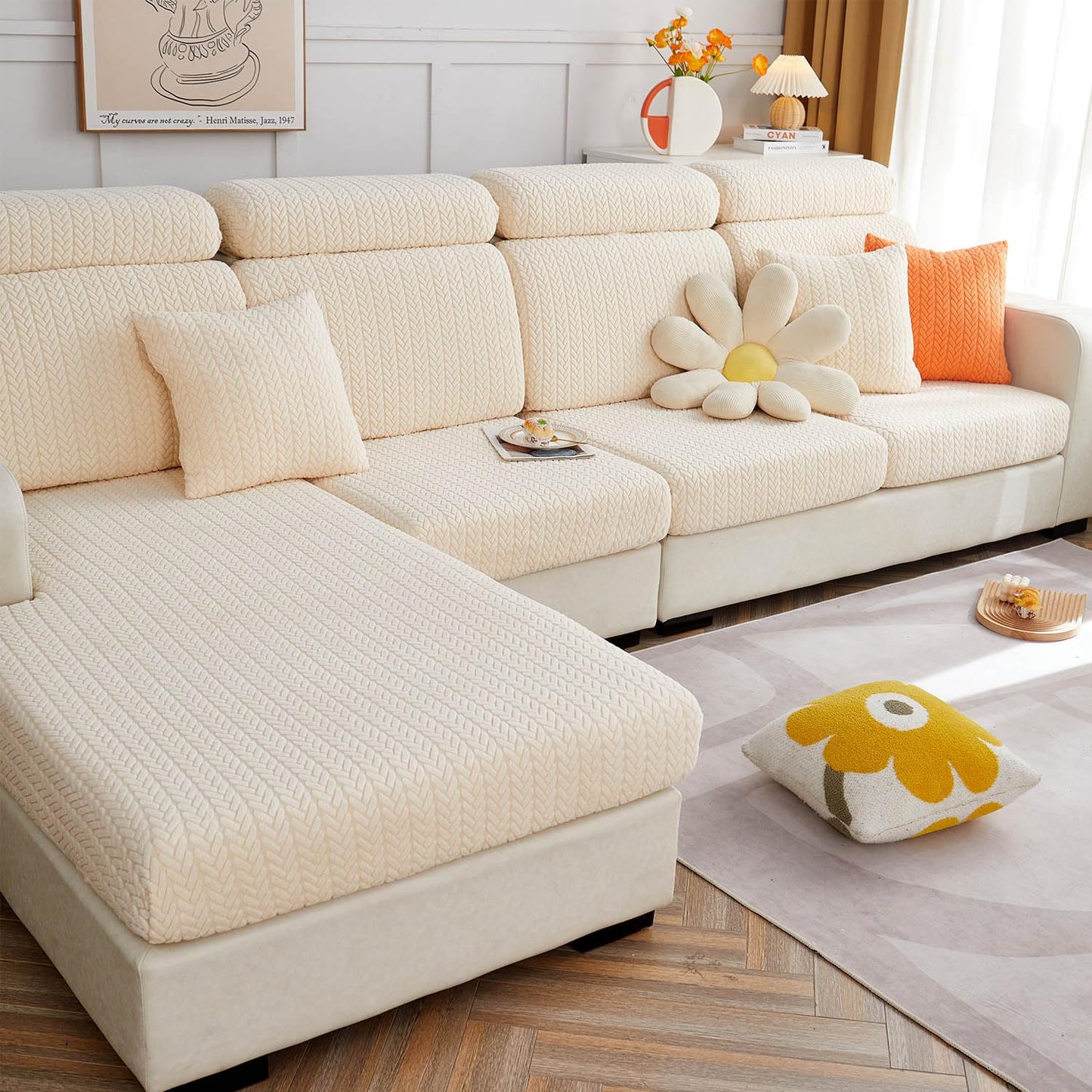 Disayu Sofa Couch Cover Stretch Washable Slipcover Beige Large Double Seat