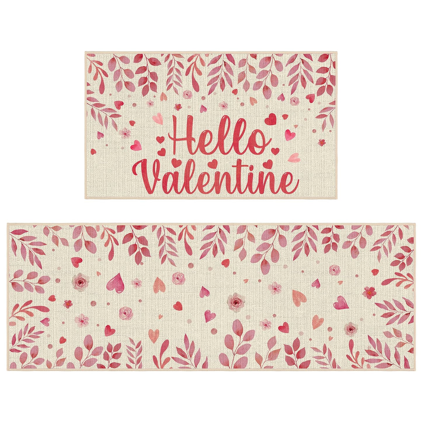 Pickmesh Valentine Kitchen Mats 2 Pc Non-Slip Love Heart Pink 17x29 & 17x47