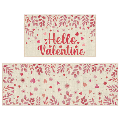 Pickmesh Valentine Kitchen Mats 2 Pc Non-Slip Love Heart Pink 17x29 & 17x47