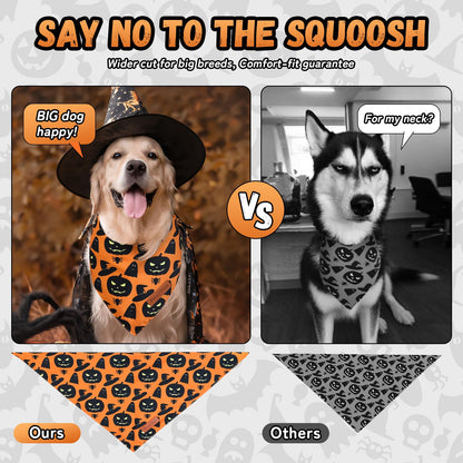 Awumbuk Halloween Dog Bandanas 2 Pack Reversible Pumpkin Spider Web Black