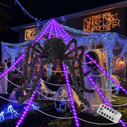 ECOHDT Brighter Spider Webs Halloween Lights 250 Purple LED 16.4Ft 8 Modes
