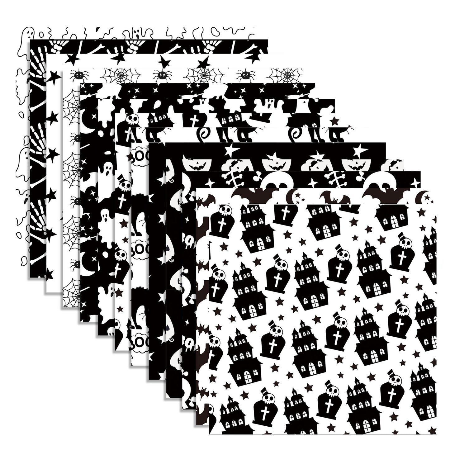 Halloween Scrapbook Paper 24 Sheets 11.8x11.8 Black & White Double-Sided