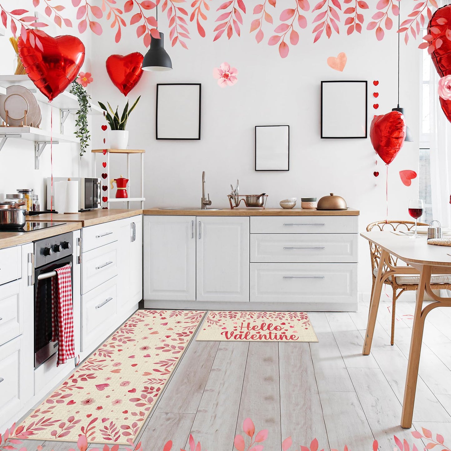 Pickmesh Valentine Kitchen Mats 2 Pc Non-Slip Love Heart Pink 17x29 & 17x47