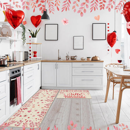 Pickmesh Valentine Kitchen Mats 2 Pc Non-Slip Love Heart Pink 17x29 & 17x47