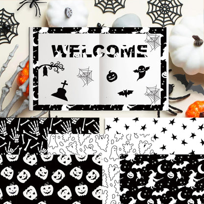 Halloween Scrapbook Paper 24 Sheets 11.8x11.8 Black & White Double-Sided