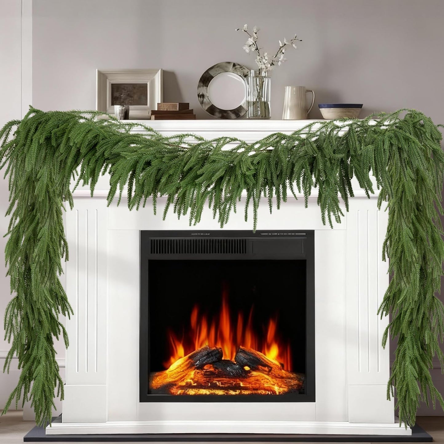 Christmas Norfolk Pine Garland Artificial Greenery Mantle Fireplace Decor 6FT