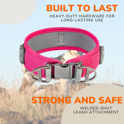 ADITYNA Durable 2-inch AirTag Dog Collar Reflective Metal Buckle Pink Size M