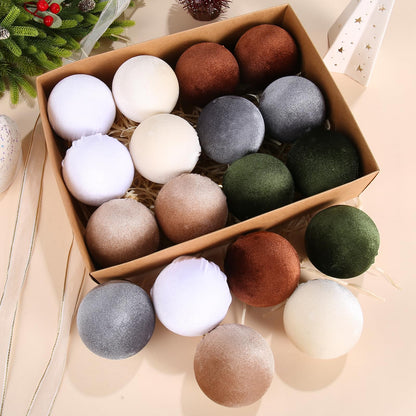 SUPREME XMAS 12 Pcs Velvet Christmas Ornaments Set 80mm Multi Color