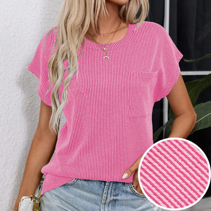 levaca Womens Ribbed Cap Sleeve Crewneck Tee Black Size L