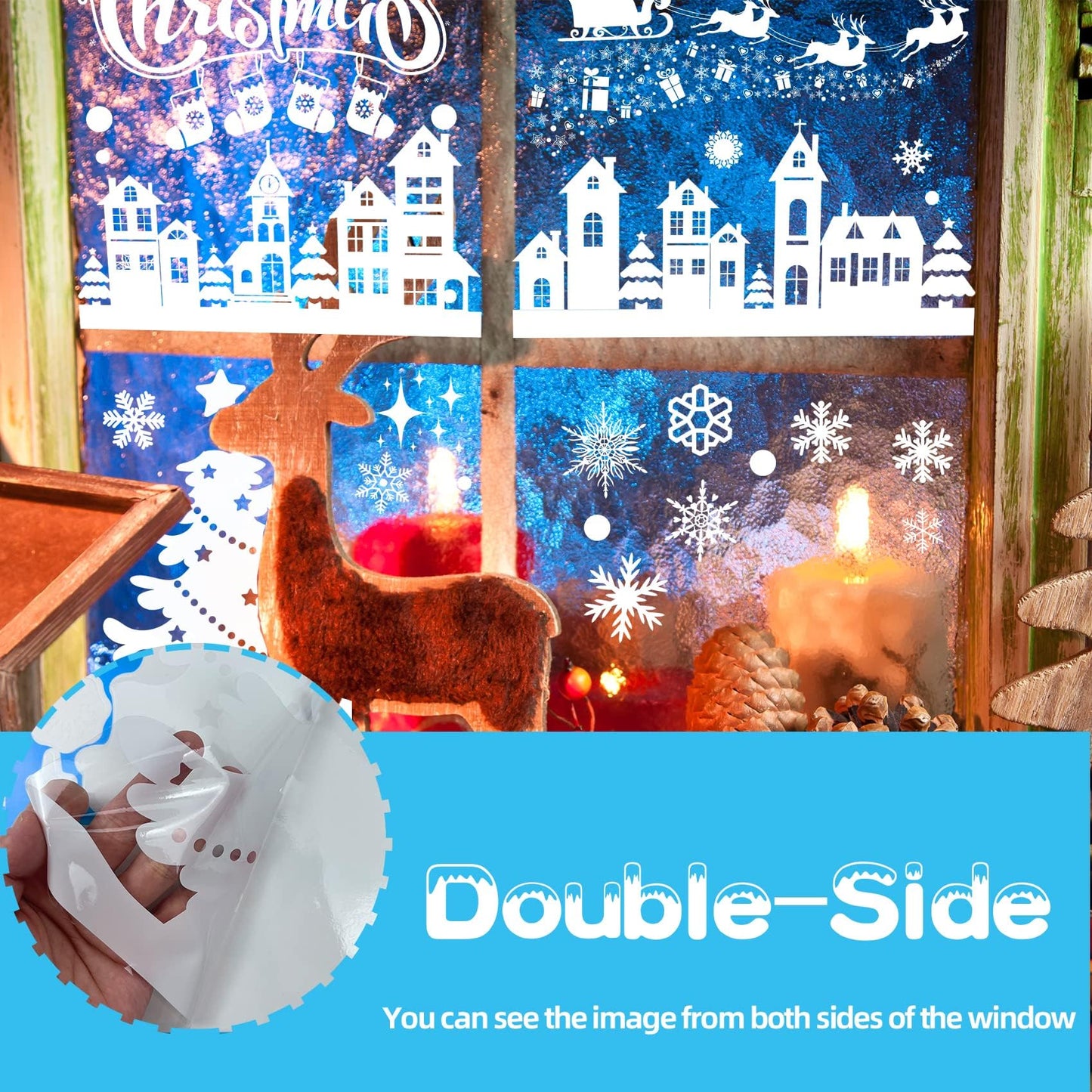 MISS FANTASY Christmas Window Clings 10 Sheets White Snow Scene Decorations
