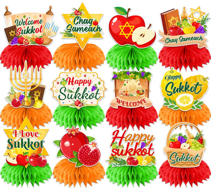 Gexlaju Sukkot Decorations Honeycomb Centerpieces 12pcs Red Yellow Paper
