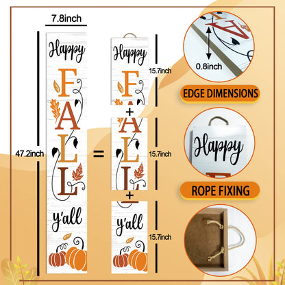 AUSTAB Happy Fall Y'all Wooden Porch Sign 47.2" x 7.8" White Autumn Decor