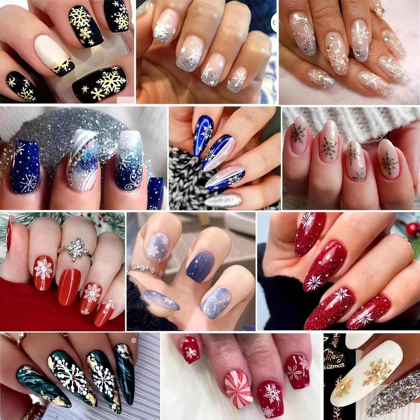 12 Sheets Snowflake Nail Art Stickers 3D Self Adhesive Winter Nail Decals