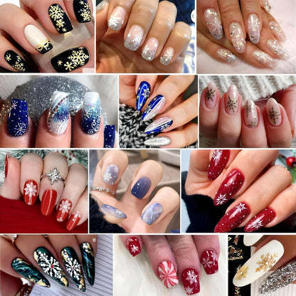 12 Sheets Snowflake Nail Art Stickers 3D Self Adhesive Winter Nail Decals