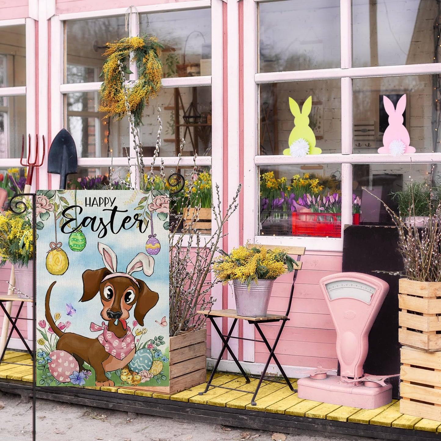 EKOREST Easter Garden Flag 12x18in Double Sided Watercolor Dachshund Dog