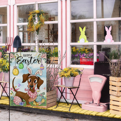 EKOREST Easter Garden Flag 12x18in Double Sided Watercolor Dachshund Dog