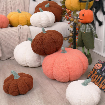 RoseCraft Pumpkin Throw Pillows 3Pc Brown 12/10/8in Fall Thanksgiving