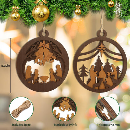 Yelsky Jesus Christmas Nativity Ornaments Wooden Set 2pcs Natural Wood