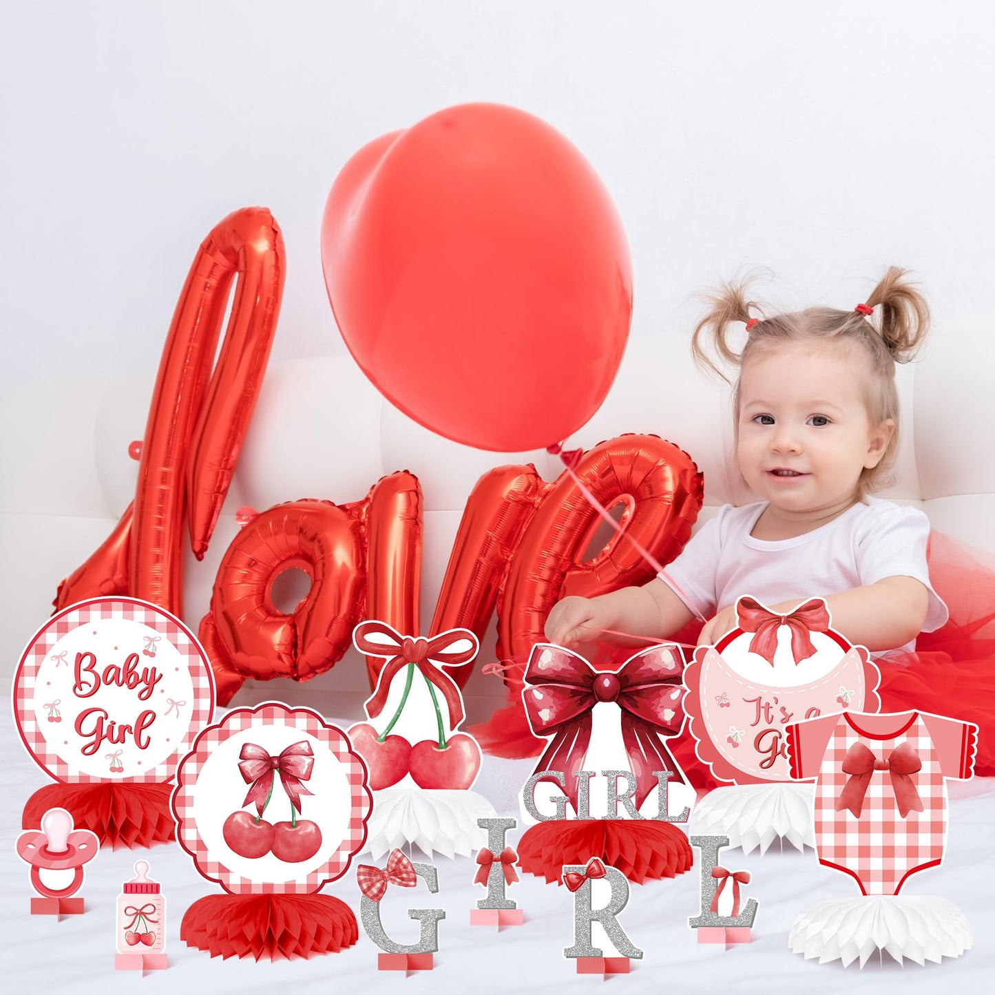 ArowlWesh Red Bow Baby Shower Honeycomb Centerpiece Table Decoration