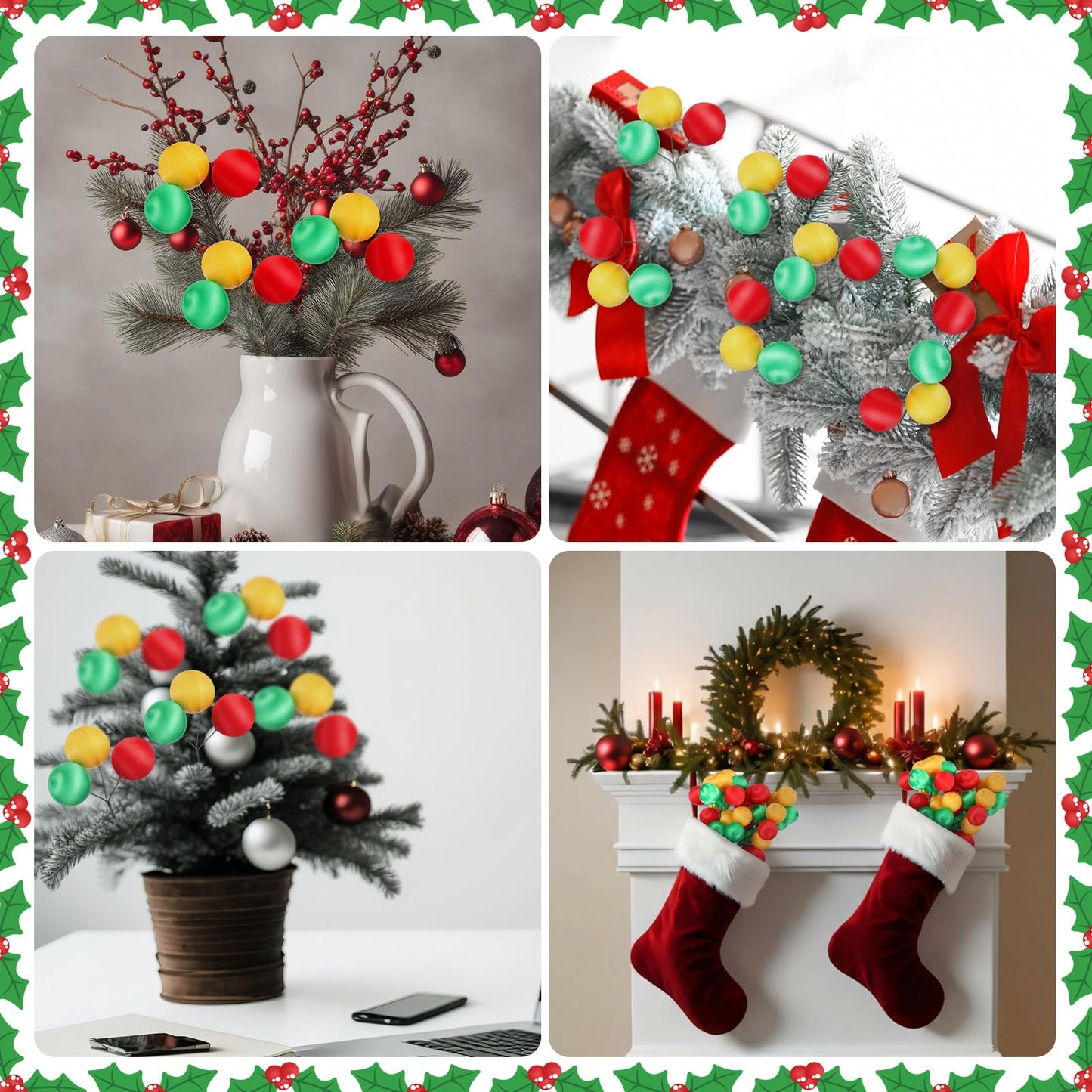 Suncalla Christmas Tree Ball Picks Satin Red Green Gold 7.9'' 12 Pcs