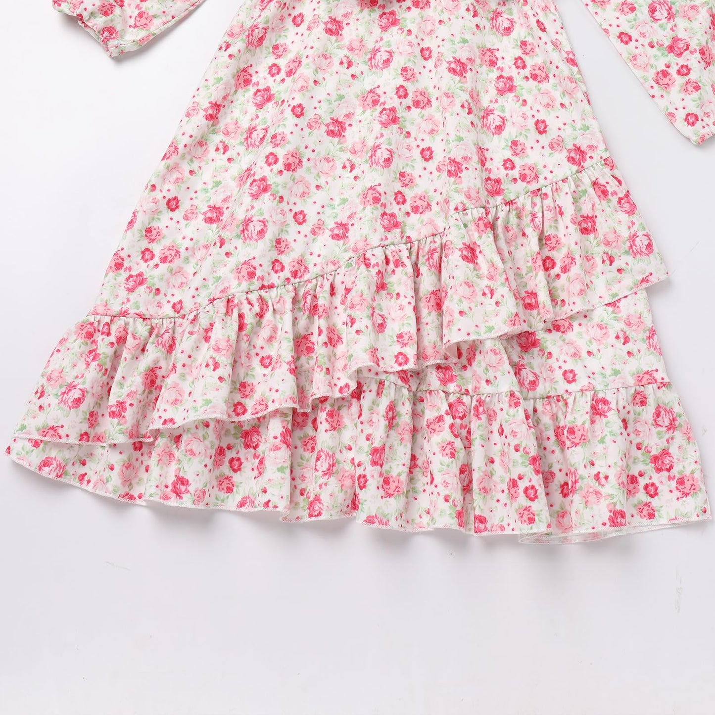 AWIBMK Mommy and Me Floral Boho A-Line V Neck Long Sleeve Dress Blue Pink Size L