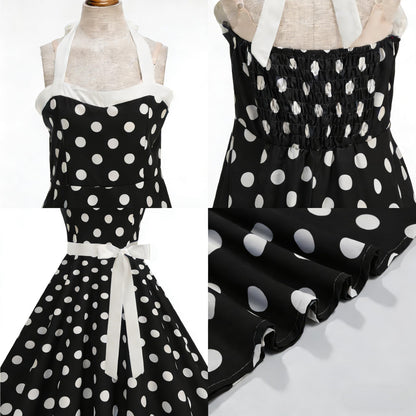 HAPNBCELE Vintage 1950s Halter Polka Dot Dress Black Size X-Large