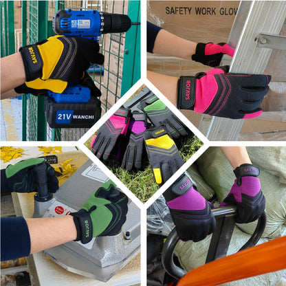 SAVJOB Women's Light-Duty Work Gloves Faux Leather Yellow Size Small