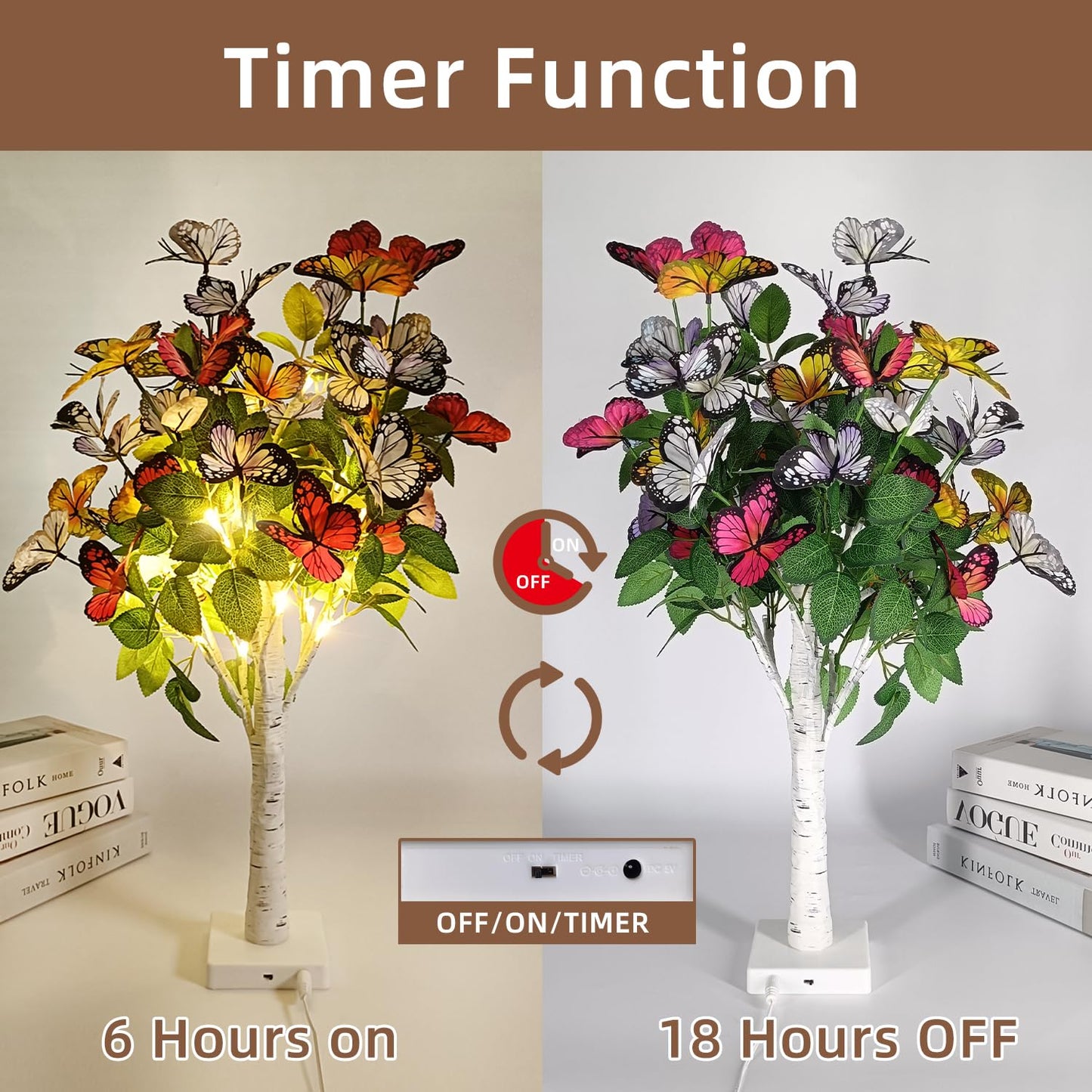 Oreunik Butterfly Lights 2ft 24LED Indoor Tree Lights Timer Warm White
