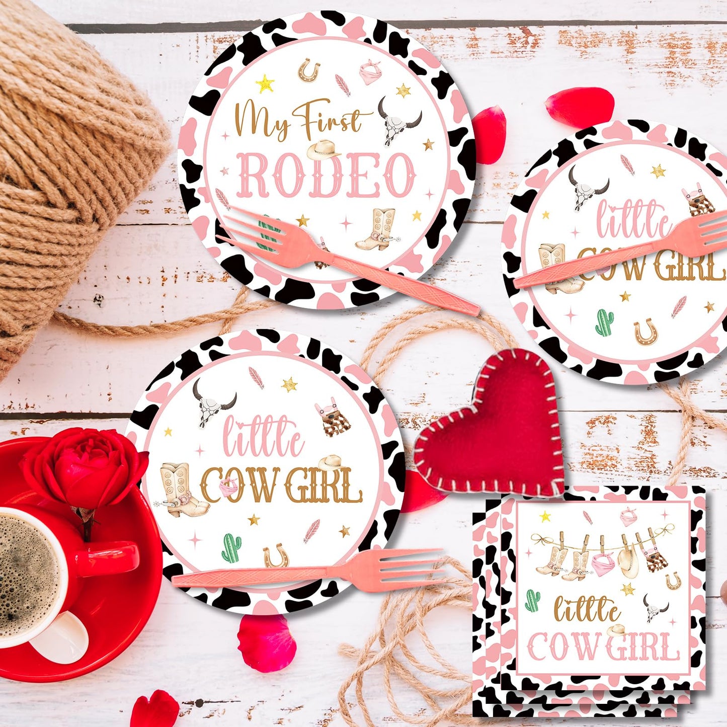 JOYHAPISTAR First Rodeo Birthday Party Supplies Set 120PCS Pink Rustic