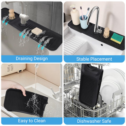 AIZOE Silicone Sink Splash Guard Faucet Mat 23.6in Black Kitchen Bathroom