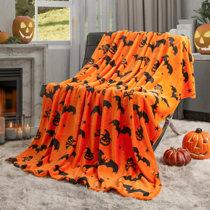 SE SOFTEXLY Ghost Halloween Reversible Pumpkin Fleece Throw Blanket 50x70