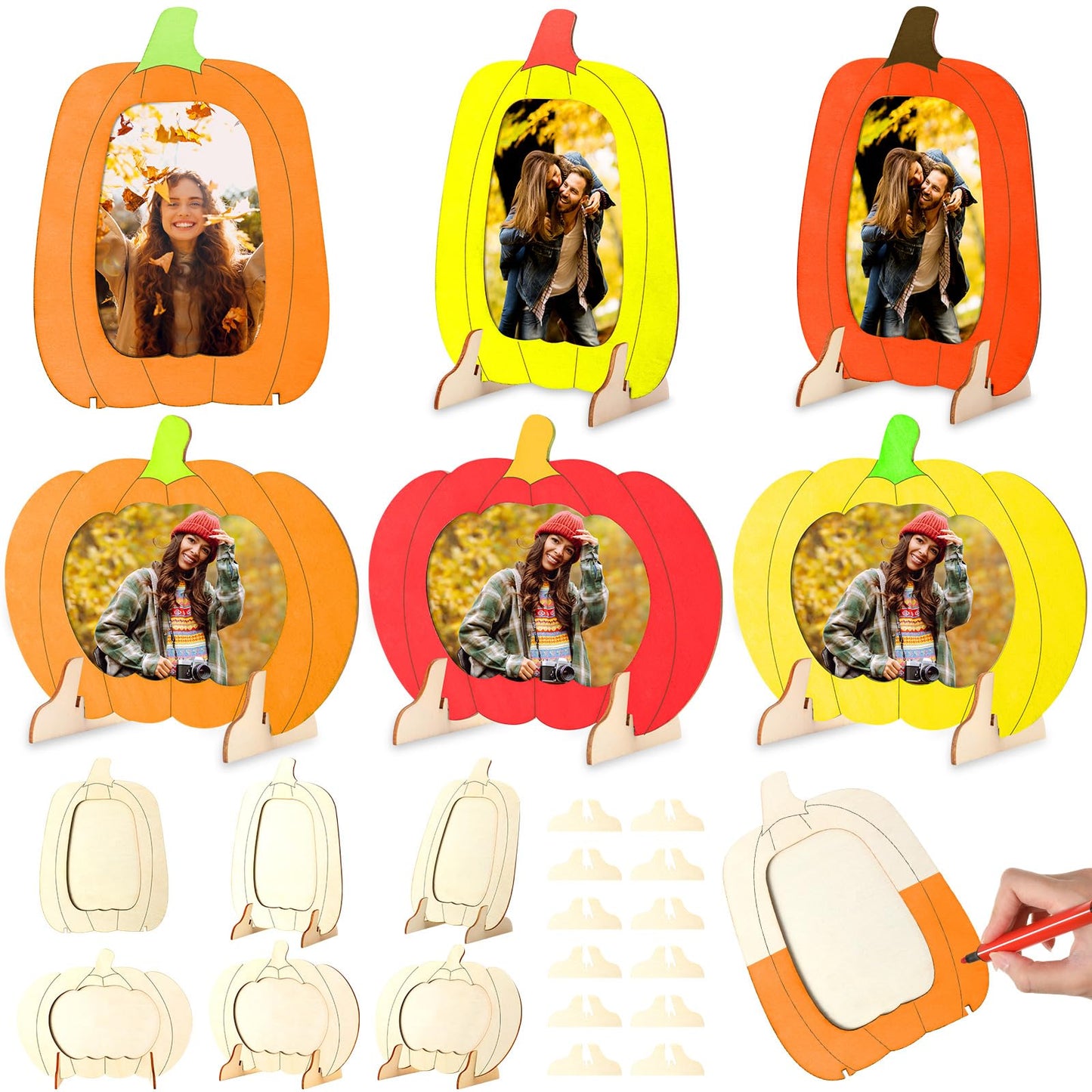 Geelin 6 Pack Wooden Pumpkin Picture Frames Unfinished 5.5x7.48in Fall Decor