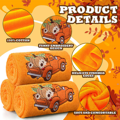 Fanfanwin 3 Pcs Thanksgiving Hand Towels Orange Pumpkin 13.8x29.5 Inch Cotton