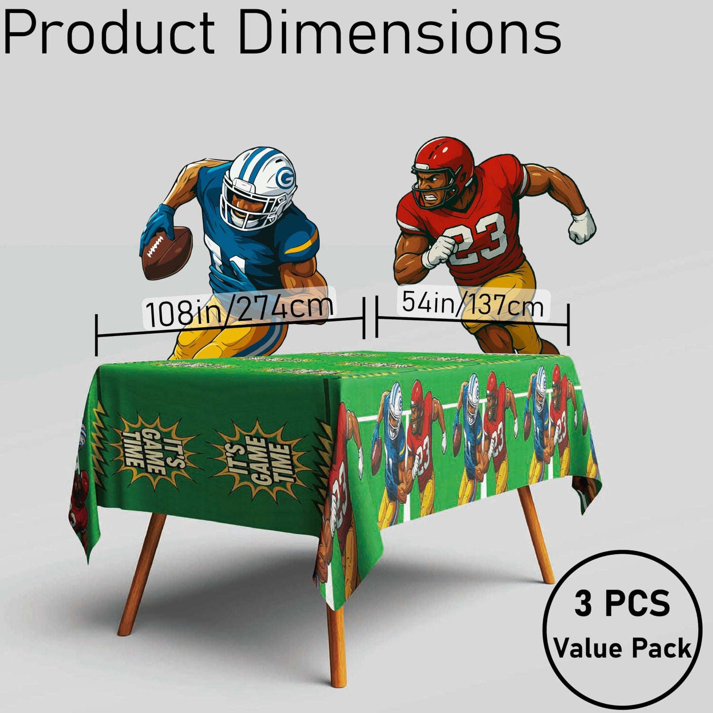 Bambluby Football Party Tablecloth 3 Pack 108x54in Comic Style Disposable