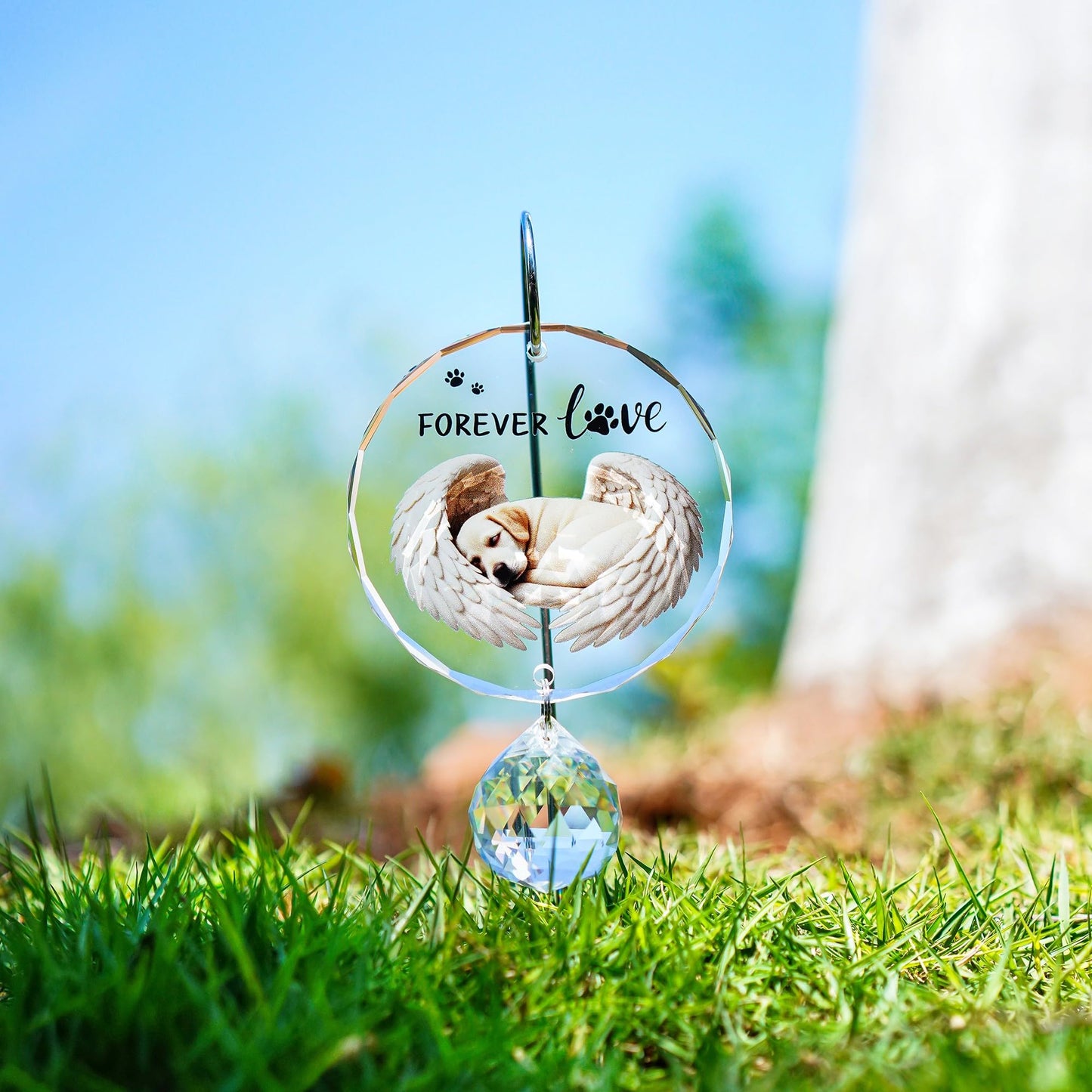 YU FENG 11.8in Dog Angel Crystal Suncatcher Memorial Rainbow Bridge