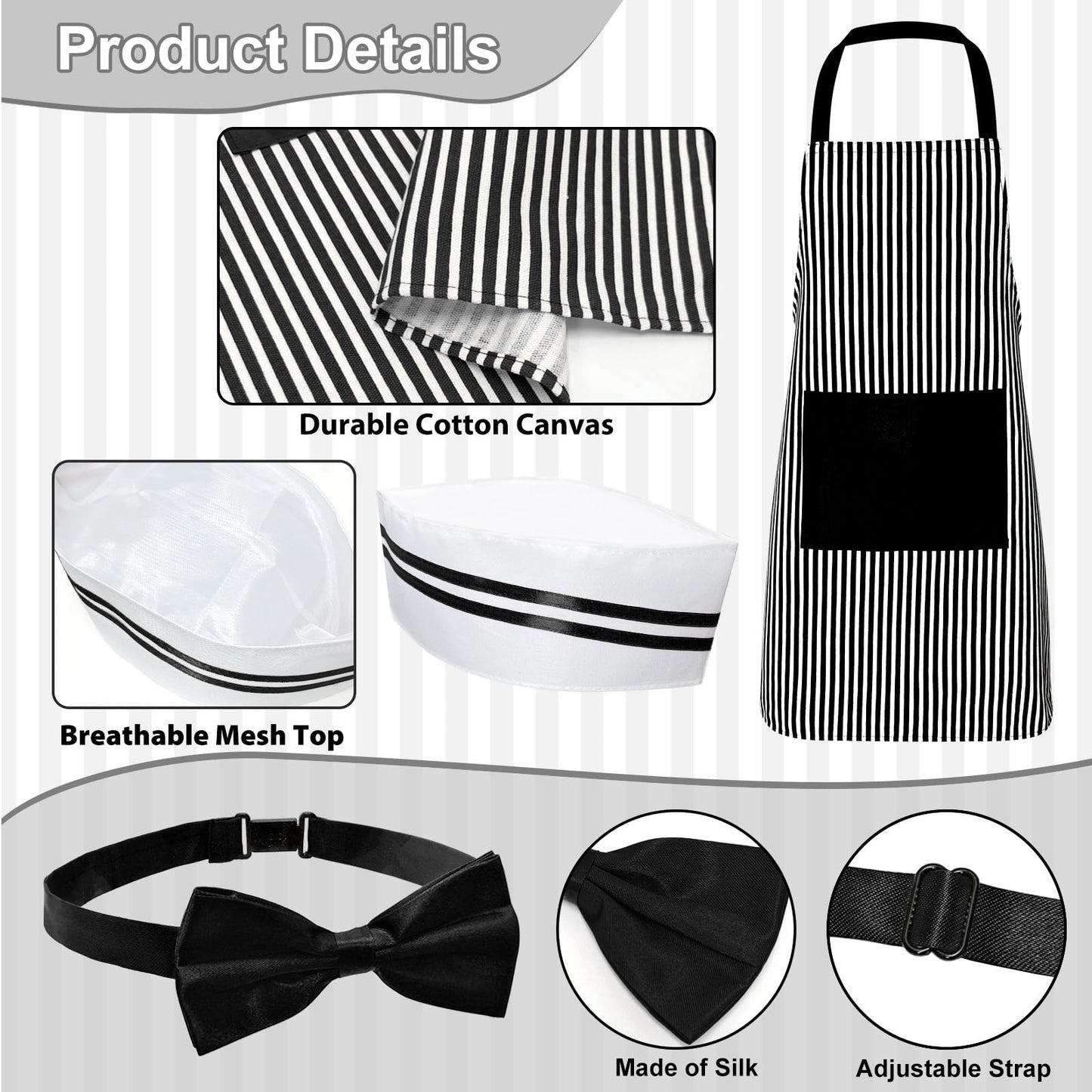 Generic 4pcs 1950s Hot Dog Vendor Halloween Costume Black Size Tall