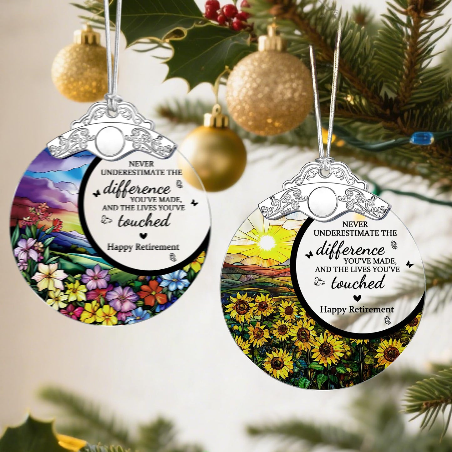 Jocidea Retirement Gifts Stained Glass Christmas Ornament Design E