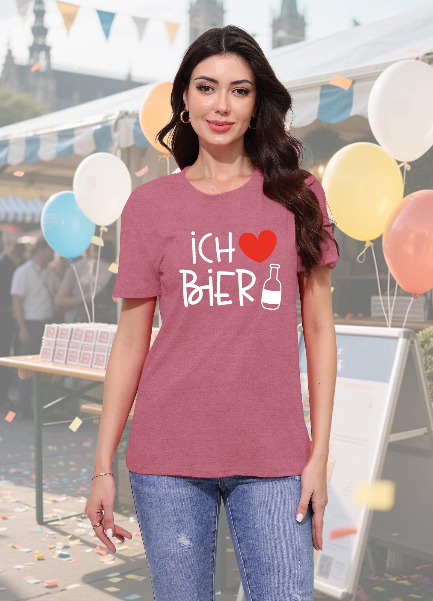 CQF Oktoberfest Women's Ich Liebe Bier T-Shirt Casual German Tee