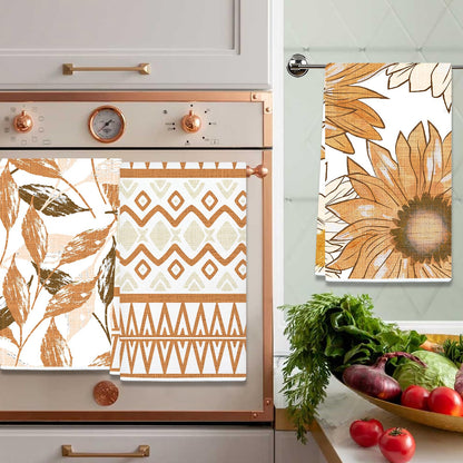 Lebsitey Orange Leaf Pattern Kitchen Towel Set of 4 24x16 Inch Polyester