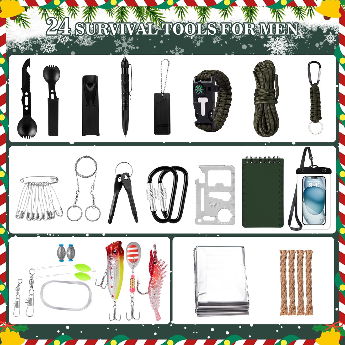 GiftSketch Survival Kit Advent Calendar 2025 24 Days Outdoor Camping Black