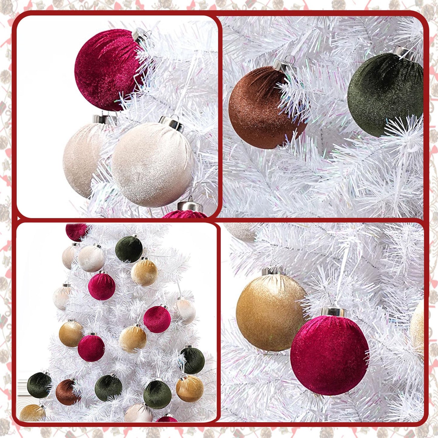 Choonshow Velvet Christmas Ball Ornaments 16 Pack 3.15" Brown Green