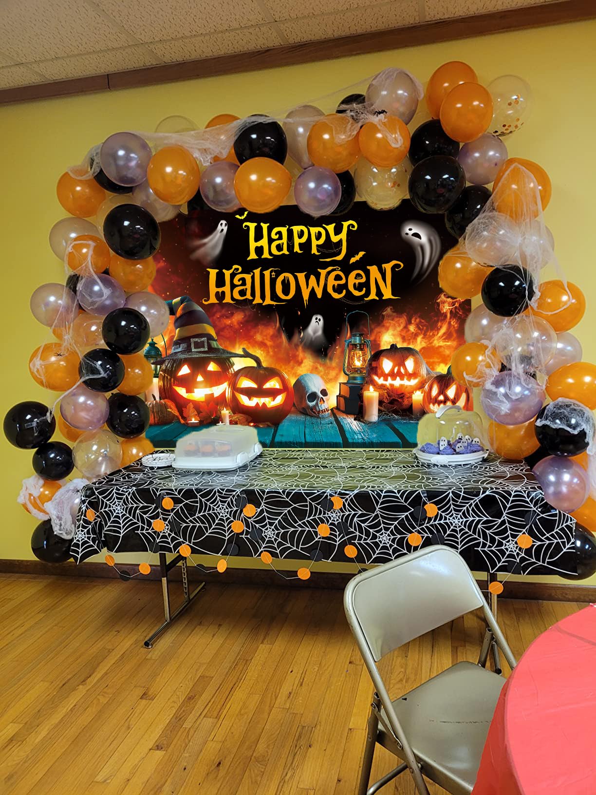 Happy Halloween Backdrop Ghost Pumpkin Flame Haunted House Party Banner 6x4FT